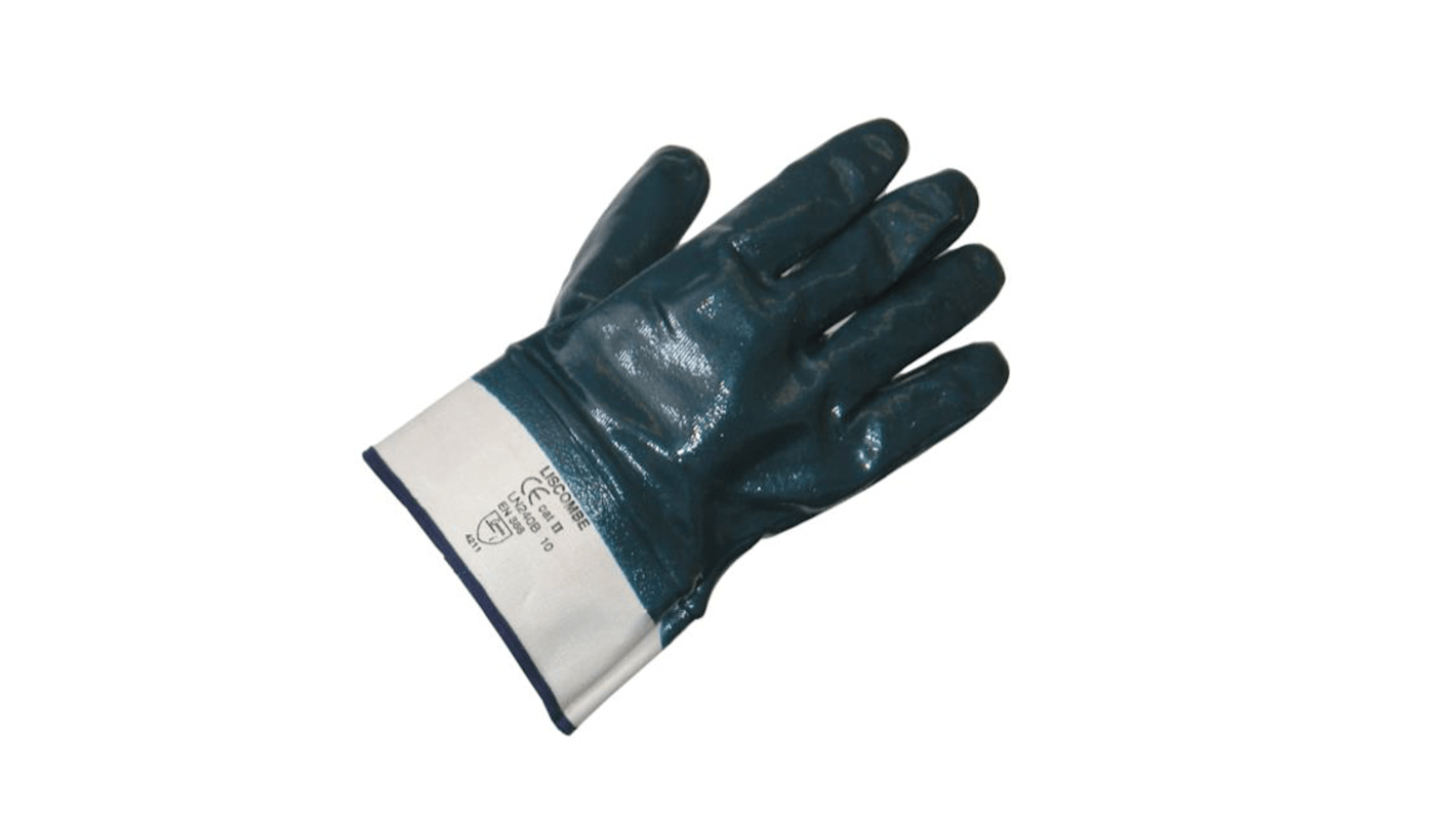 Liscombe Blue Nitrile Oil Resistant Work Gloves, Size 10, Nitrile Coating