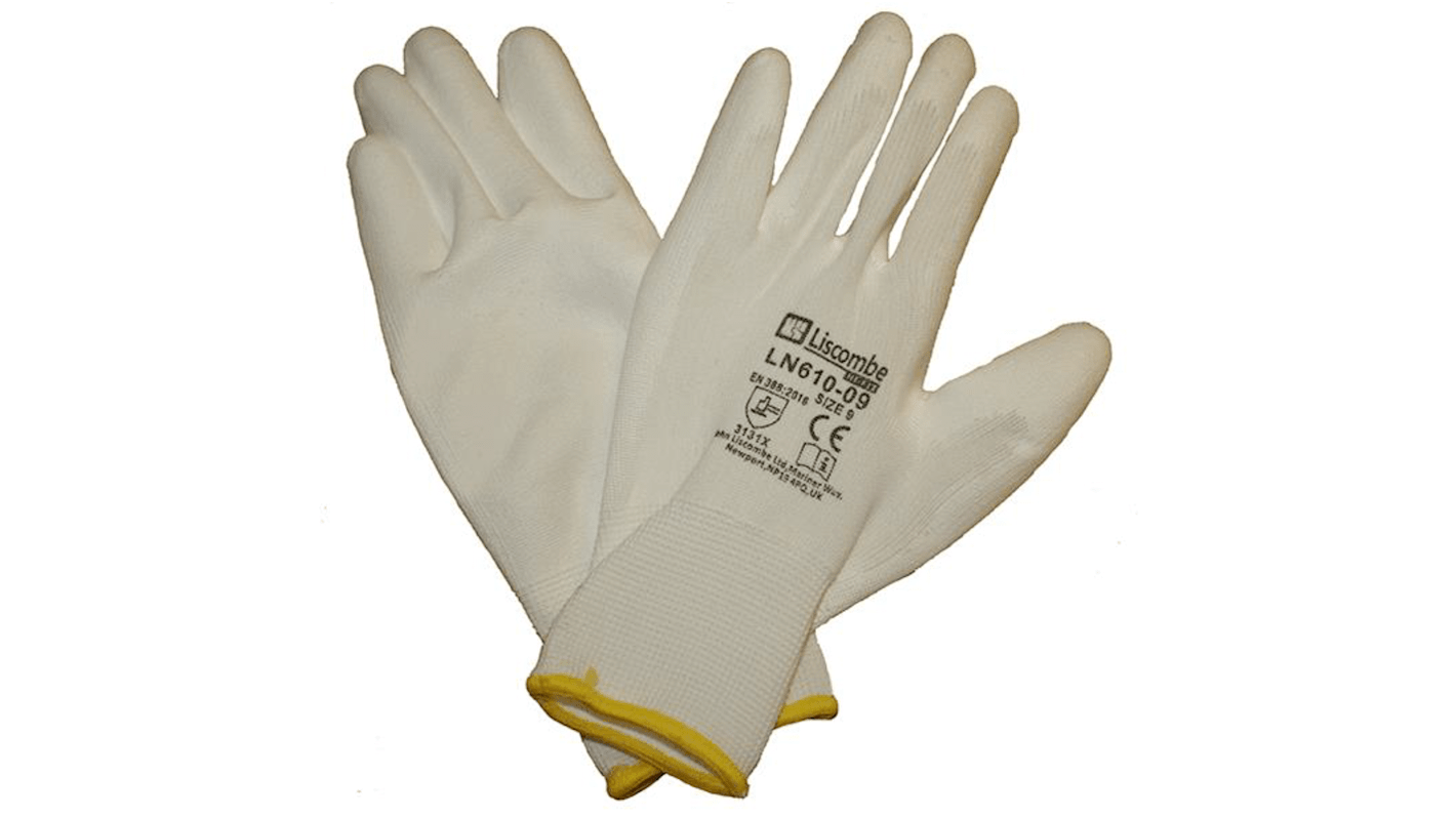 Liscombe White Polyamide Work Gloves, Size 8, Polyurethane Coating