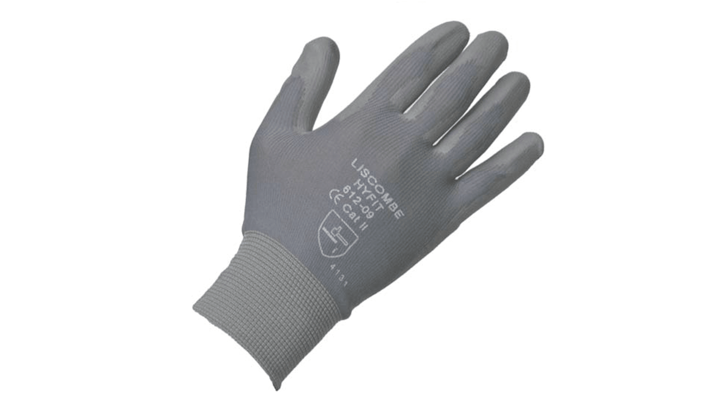 Liscombe Grey Nylon Work Gloves, Size 9, Polyurethane Coating