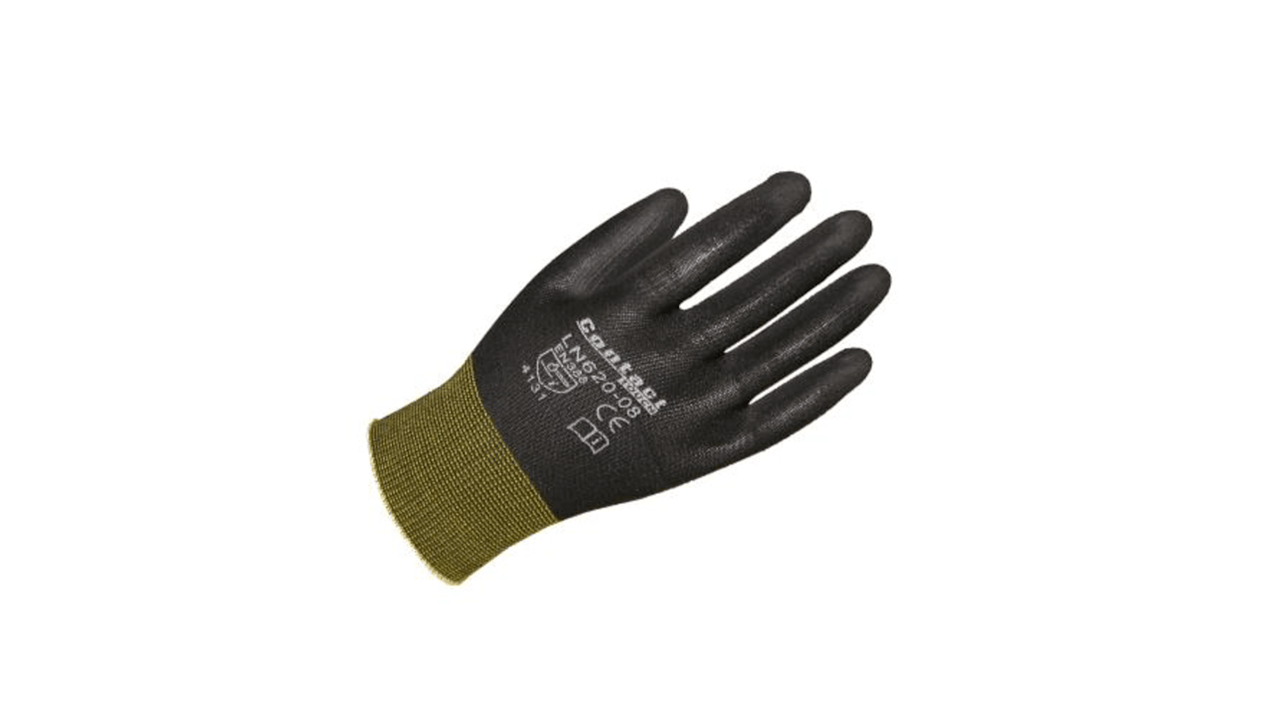 Liscombe Contact Touch Black Nylon Cut Resistant Work Gloves, Size 7, Small, Polyurethane Coating
