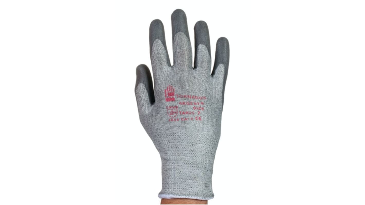 Tornado Argent Grey Yarn Cut Resistant Cut Resistant Gloves, Size 7, Small, Polyurethane Coating