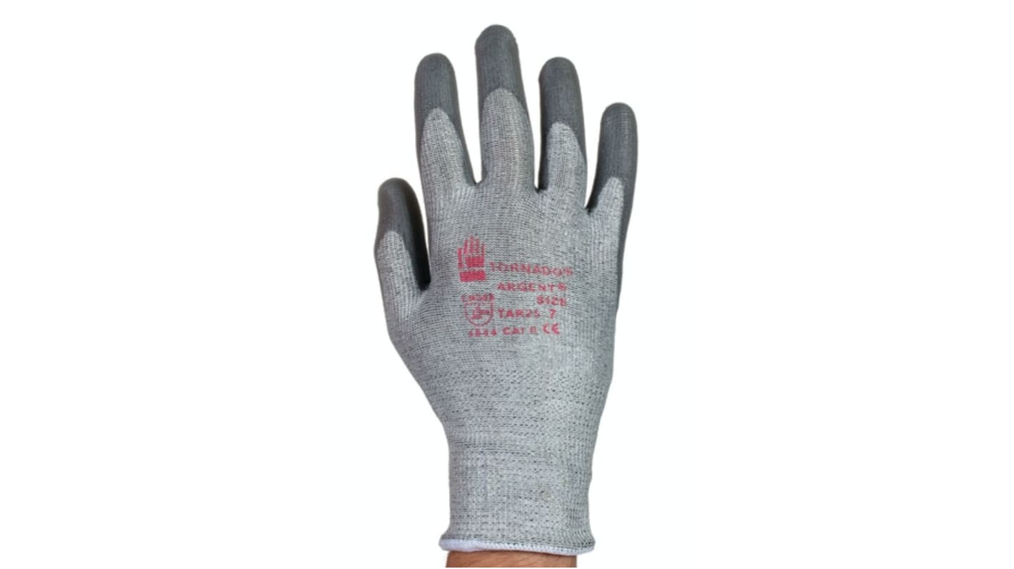 Tornado Argent Grey Yarn Cut Resistant Cut Resistant Gloves, Size 10, Polyurethane Coating