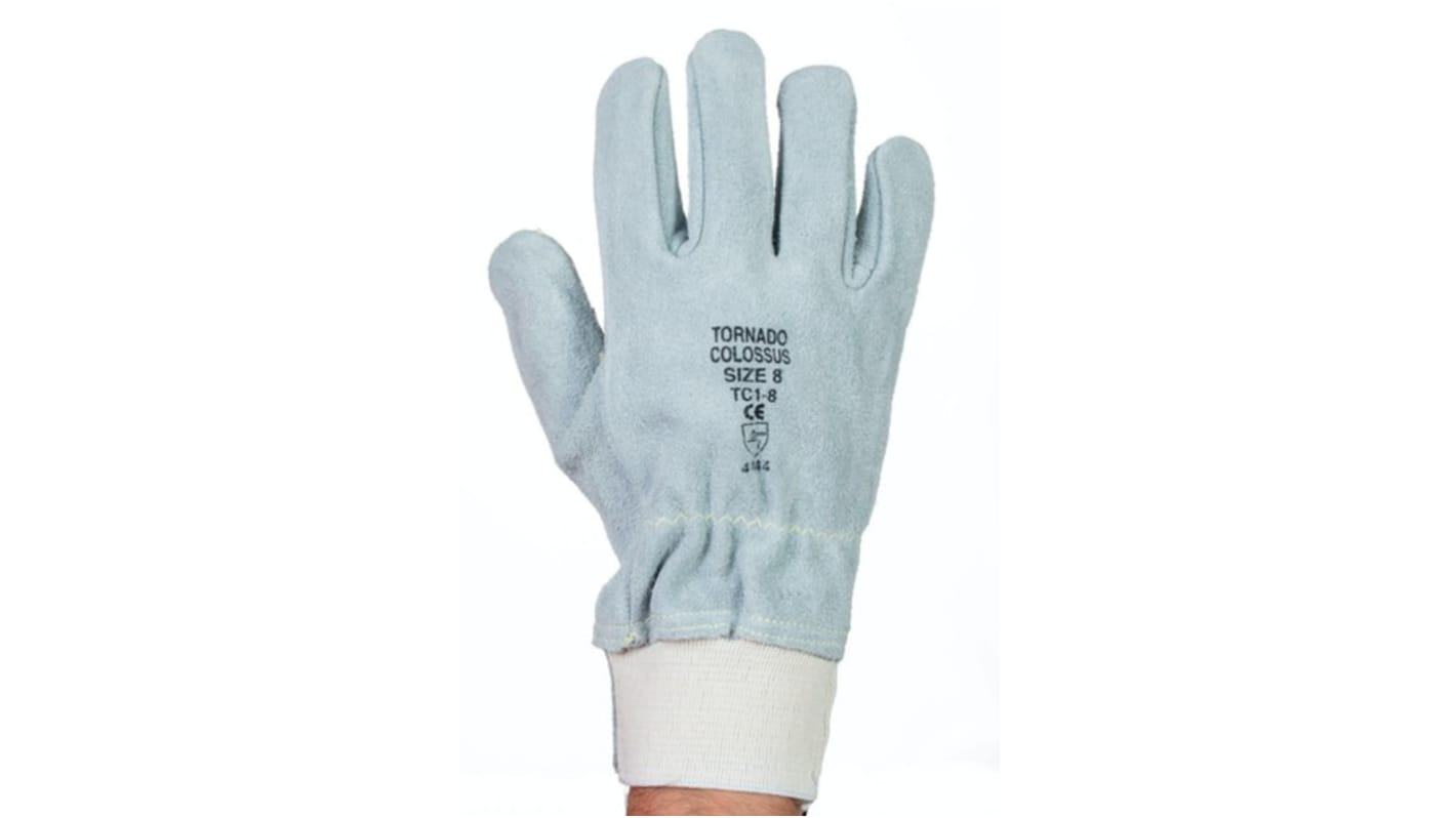 Tornado Colossus Grey Leather Cut Resistant Work Gloves, Size 7, Small, Leather Coating