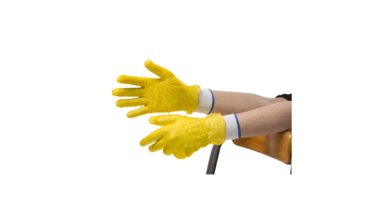 Reldeen Yellow Powdered Vinyl Disposable Gloves, Size 7, Small, 100 per Pack