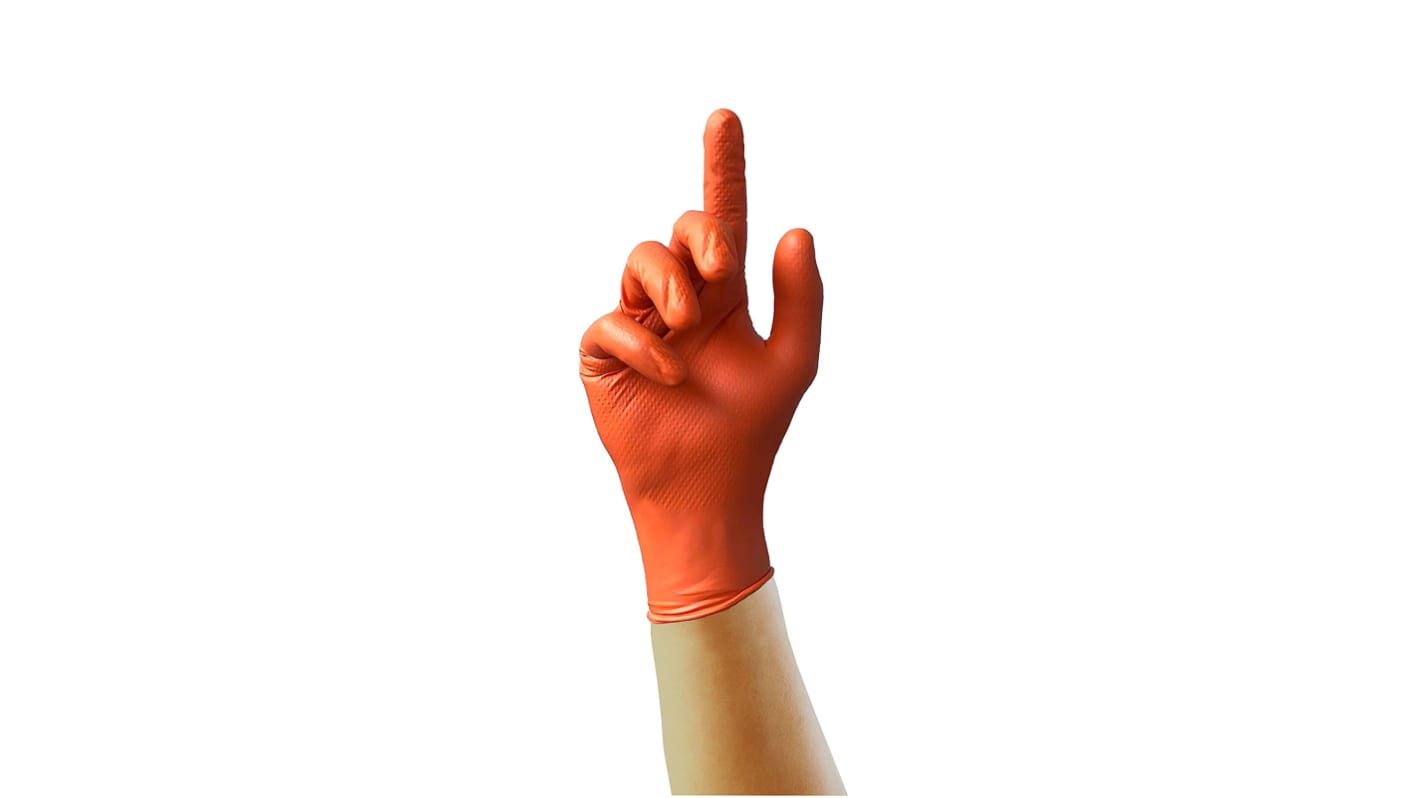 Unigloves Orange Powder-Free Nitrile Disposable Gloves, Size 7, Small, 100 per Pack