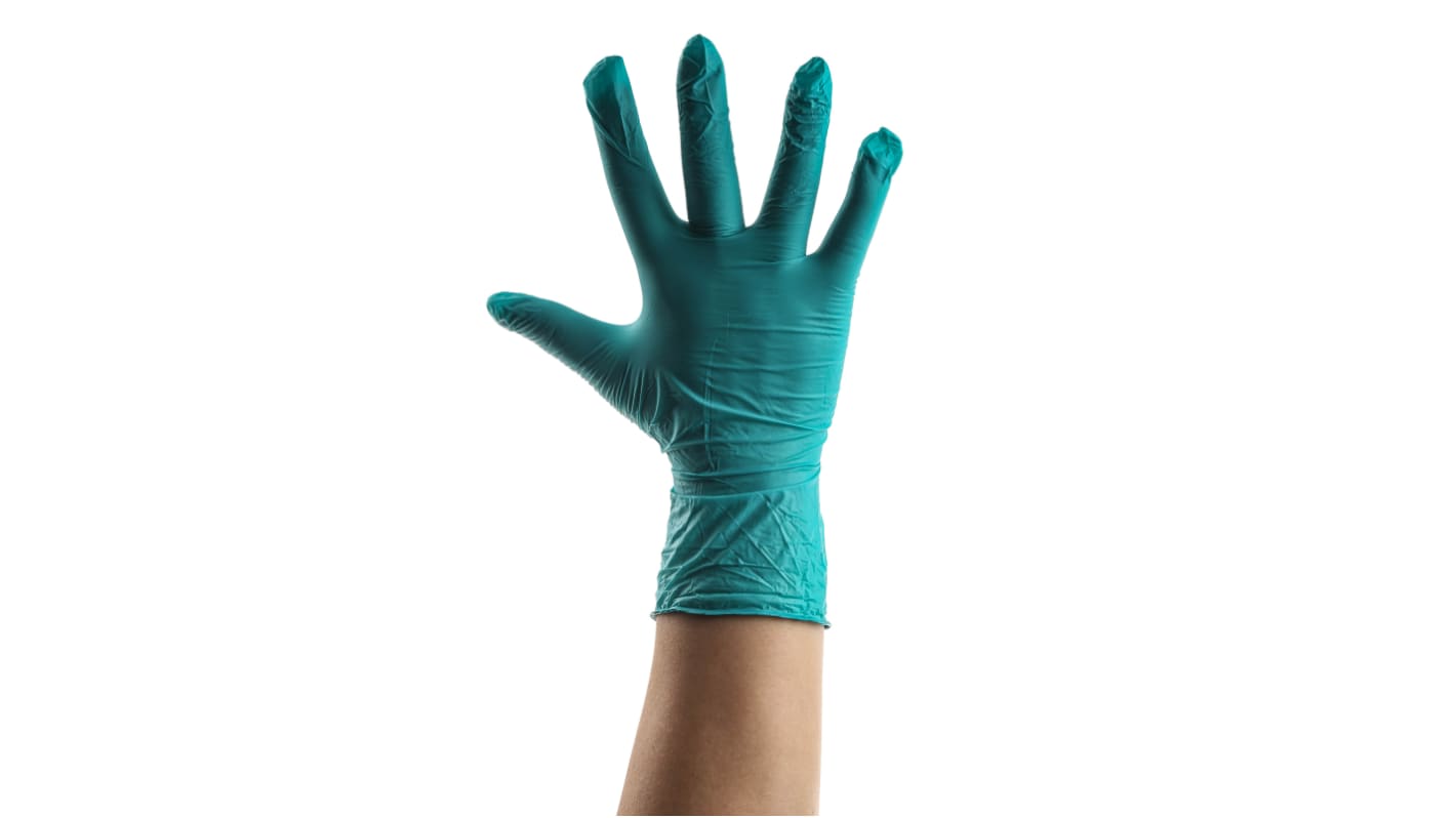 Unigloves Green Powder-Free Nitrile Disposable Gloves, Size 8, Medium, 100 per Pack