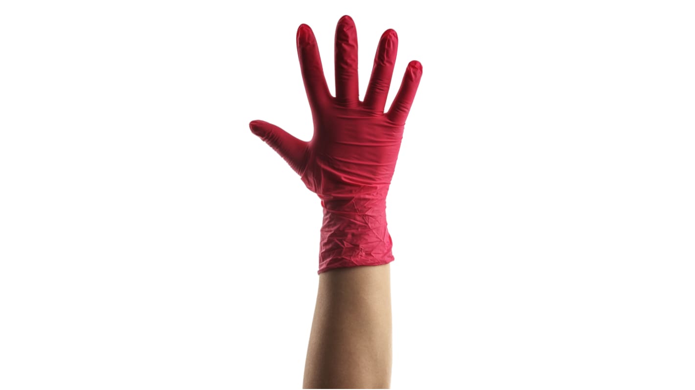 Unigloves Red Powder-Free Nitrile Disposable Gloves, Size 7, Small, 100 per Pack