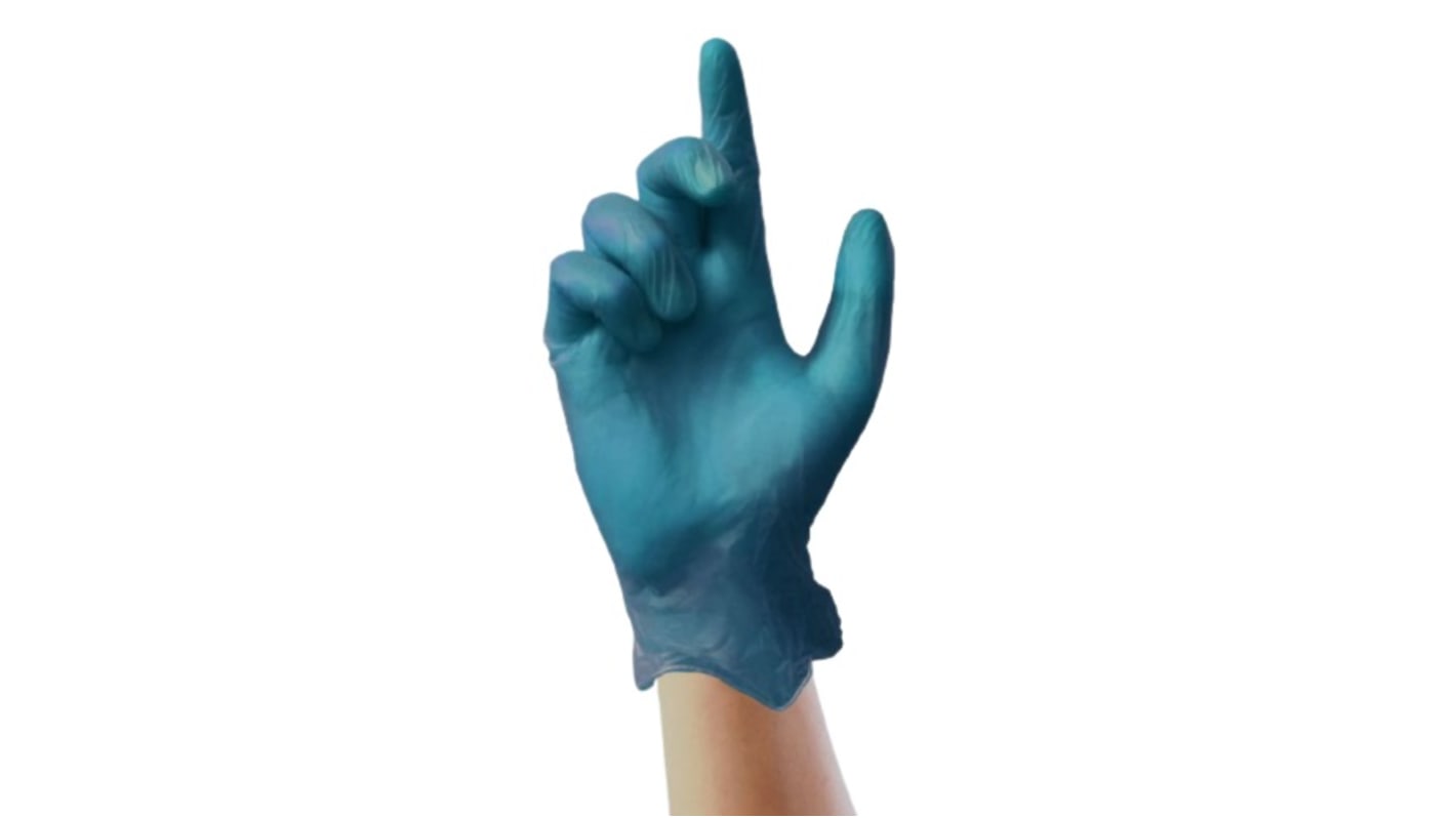 Unigloves Blue Powder-Free Vinyl Disposable Gloves, Size 8, Medium, 100 per Pack