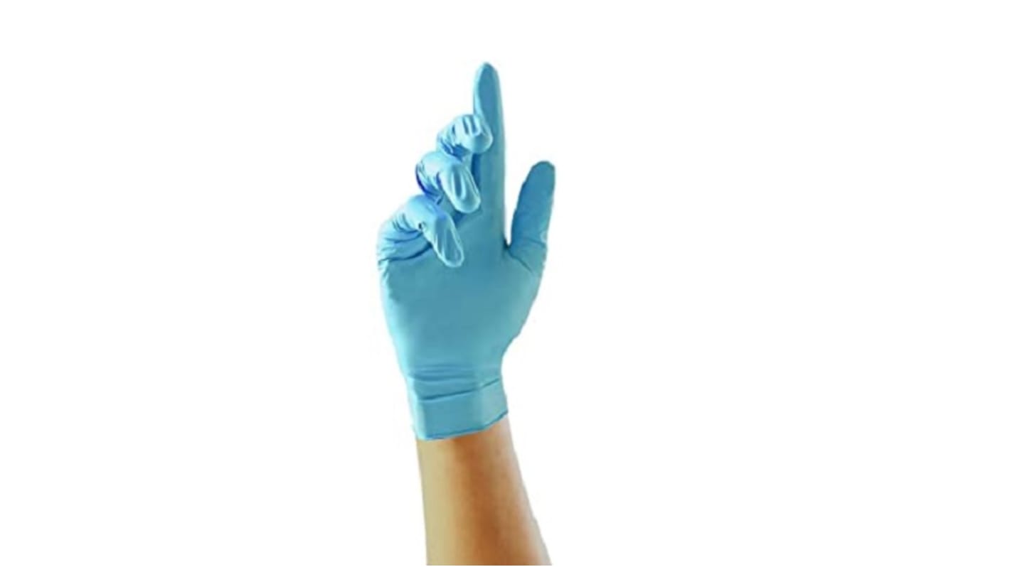 Unigloves Blue Powder-Free Nitrile Disposable Gloves, Size 8, Medium, 100 per Pack