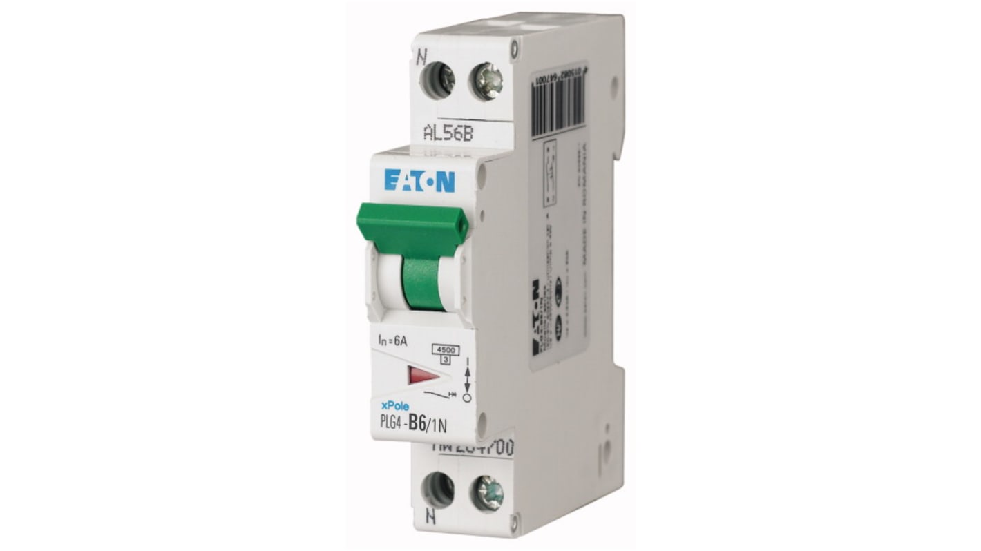 Eaton MCB Leitungsschutzschalter Typ C, Pol 1P+N 6A 230V, Abschaltvermögen 4,5 kA xPole DIN-Schienen-Montage