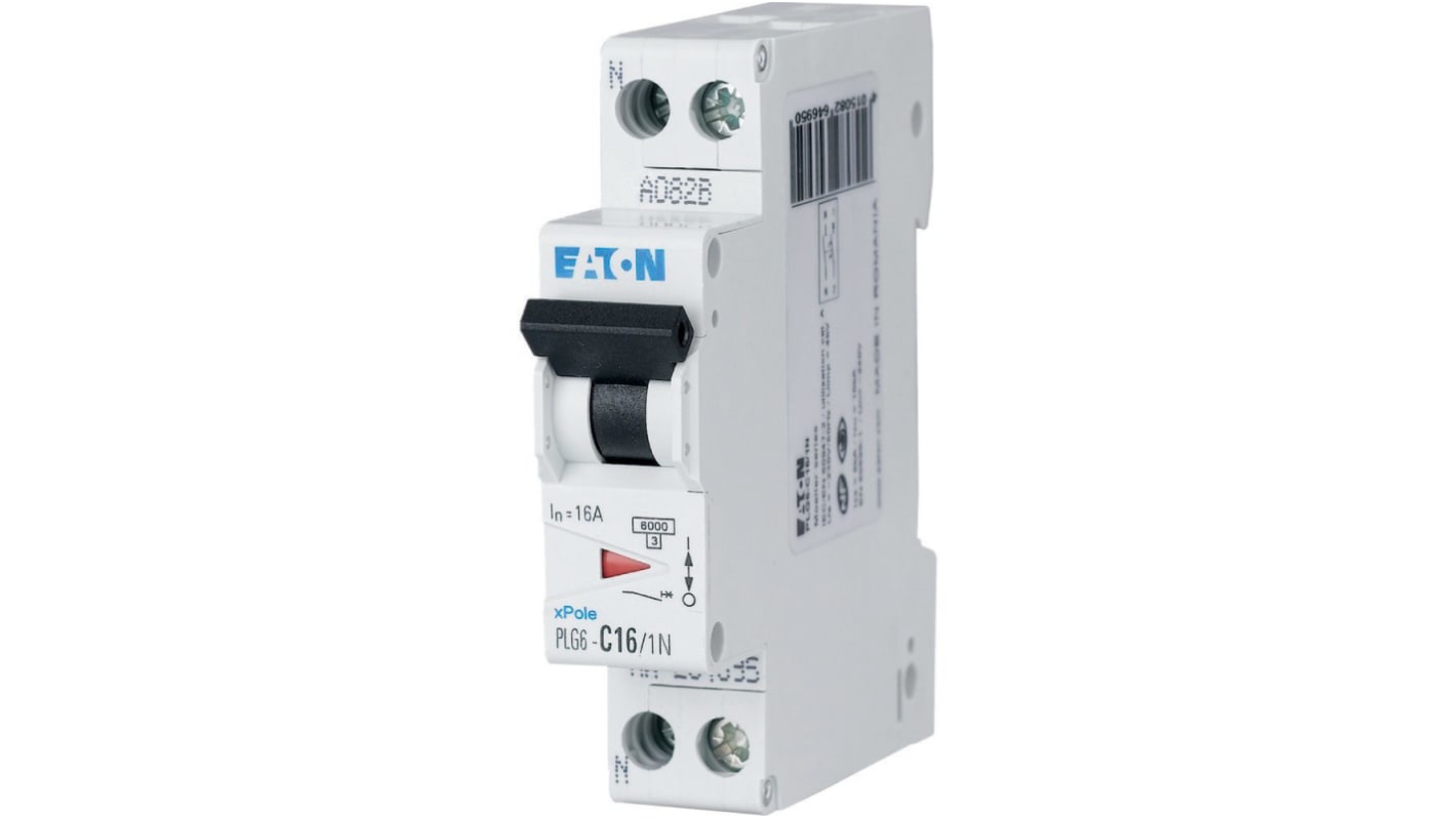 Eaton xPole MCB, 1P+N, 16A Curve C, 230V AC, 6 kA Breaking Capacity