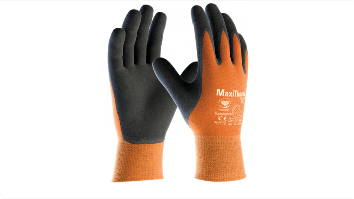 ATG Maxitherm Grey, Orange Acrylic, Polyester (Liner) Anti-Slip Work Gloves, Size 6, XS, Rubber Coating