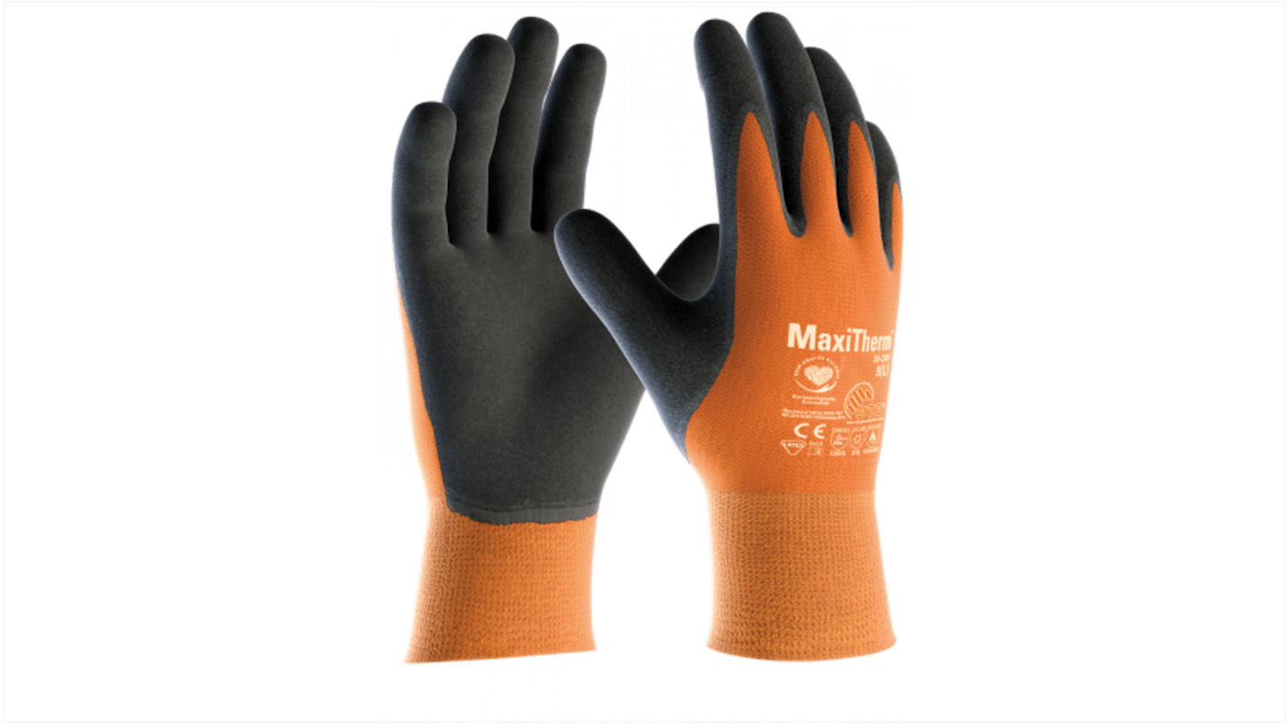 ATG Maxitherm Grey, Orange Acrylic, Polyester (Liner) Anti-Slip Work Gloves, Size 7, Small, Rubber Coating