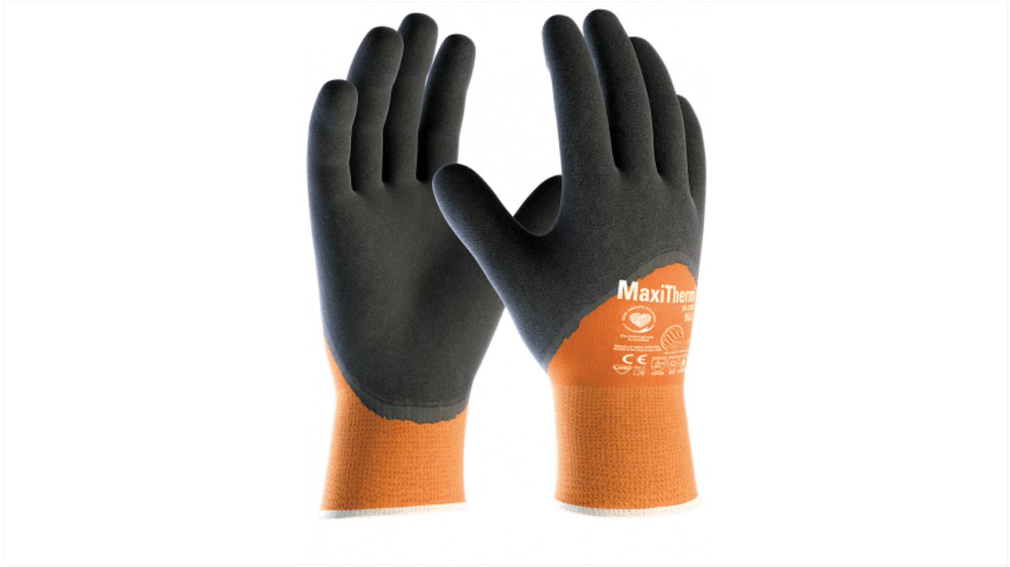 ATG Maxitherm Grey, Orange Acrylic, Polyester (Liner) Anti-Slip Work Gloves, Size 7, Rubber Coating