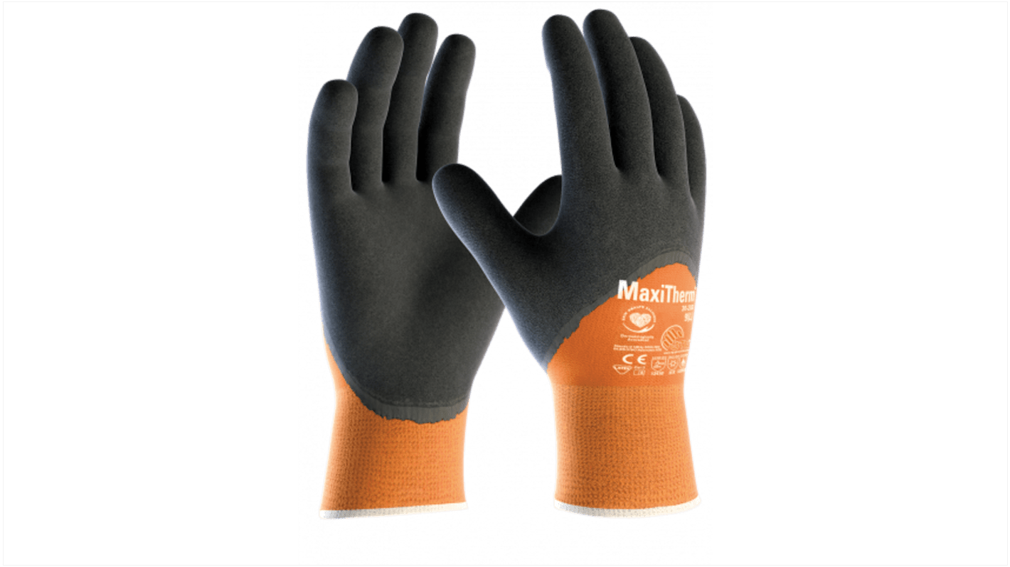 ATG Maxitherm Grey, Orange Acrylic, Polyester (Liner) Anti-Slip Work Gloves, Size 8, Rubber Coating