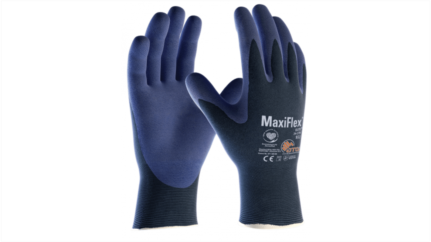 ATG Maxiflex Elite Blue Spandex Heat Resistant Work Gloves, Size 8, NBR Coating