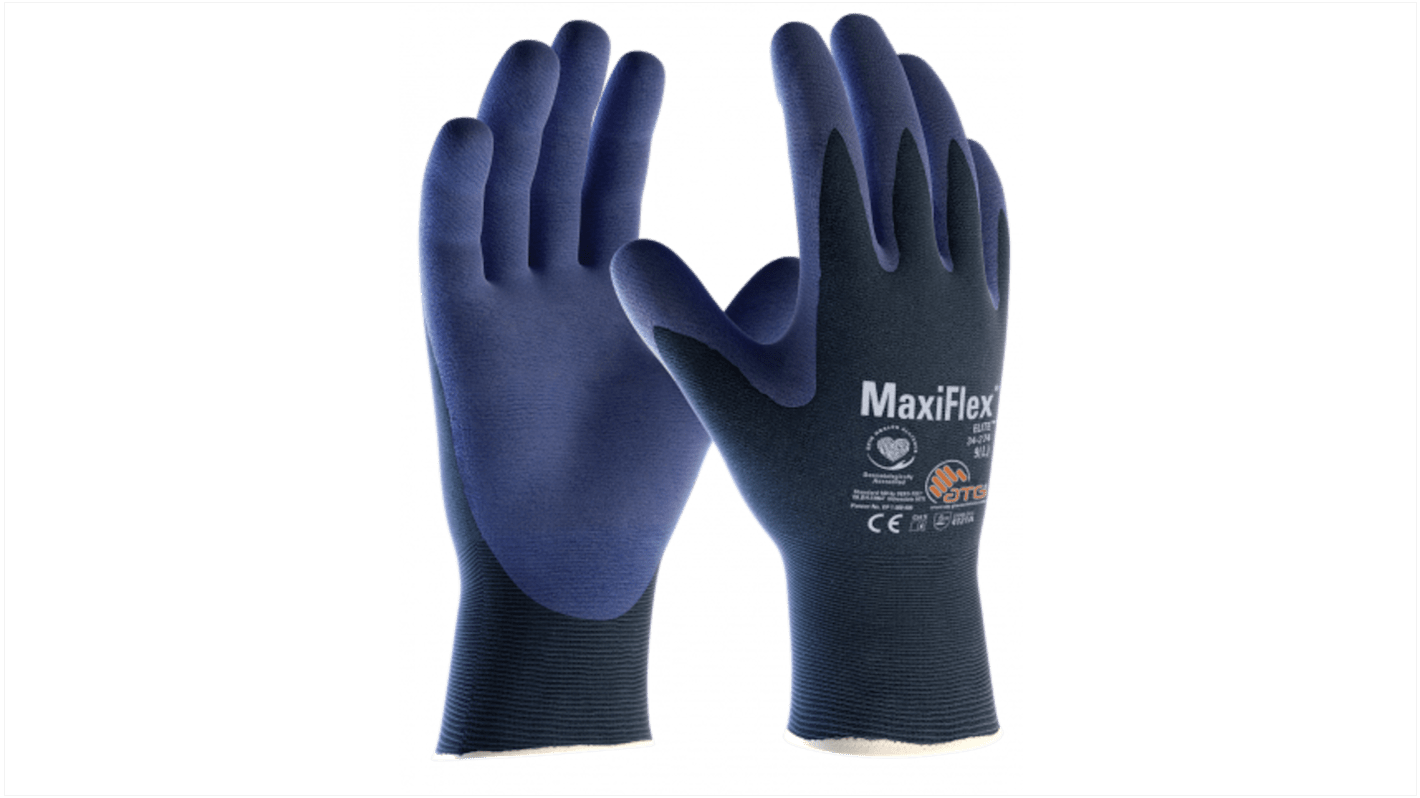 ATG Maxiflex Elite Blue Spandex Heat Resistant Work Gloves, Size 10, NBR Coating