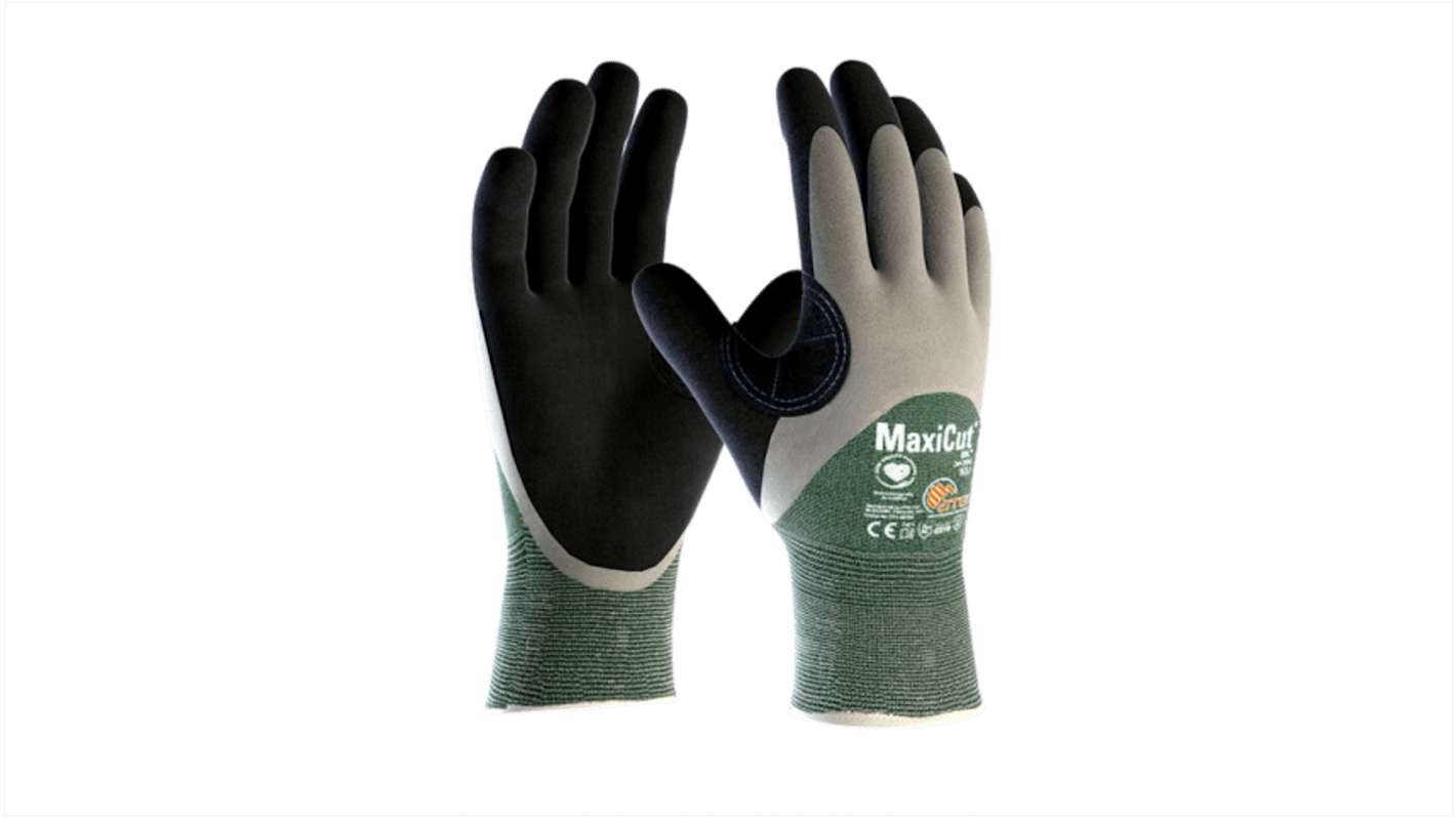 ATG Maxicut Black, Green Spandex Anti-Slip Work Gloves, Size 10, NBR Coating