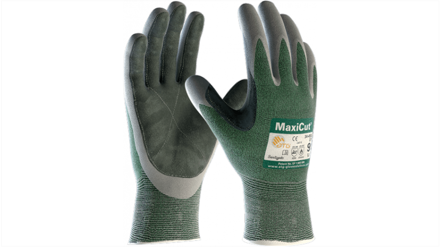 ATG Maxicut Green, Grey Polyester Cut Resistant Work Gloves, Size 9, Large, NBR Coating