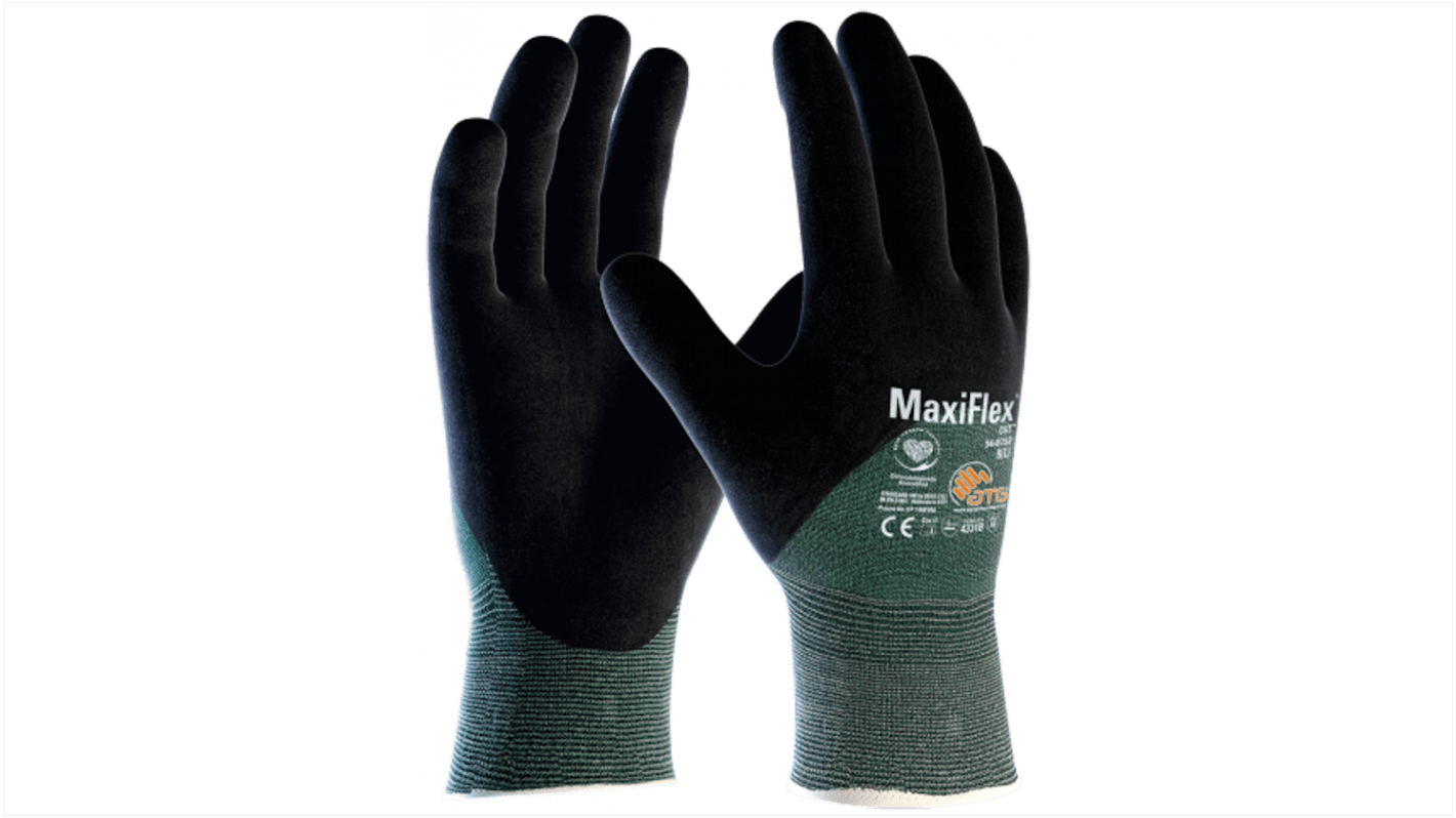 ATG Maxiflex Black, Green Spandex Cut Resistant Work Gloves, Size 11, XL, NBR Coating