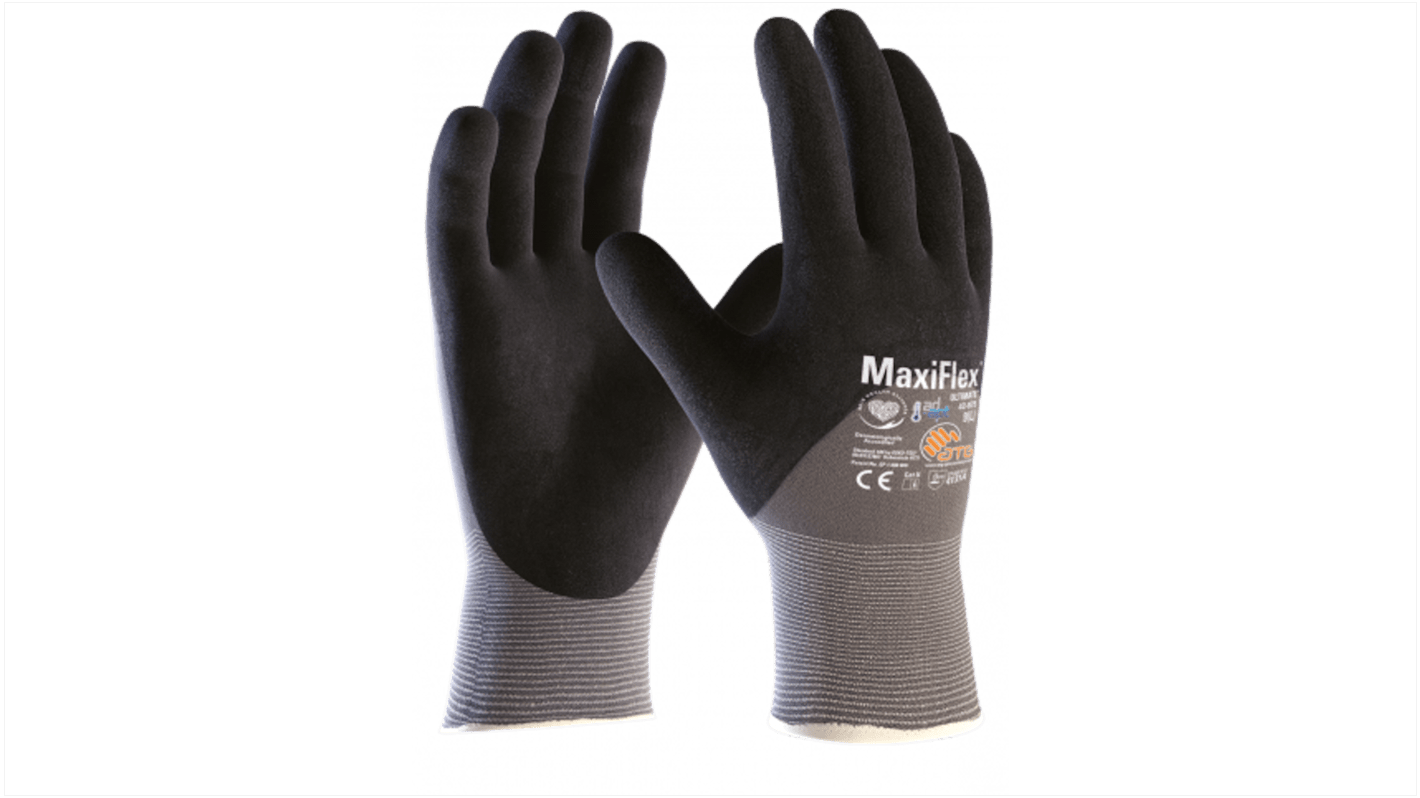 ATG Maxiflex Black, Grey Spandex General Purpose Work Gloves, Size 8, NBR Coating