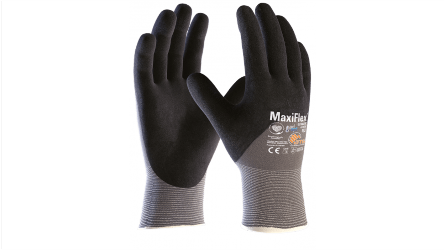 ATG Maxiflex Black, Grey Spandex General Purpose Work Gloves, Size 10, Large, NBR Coating