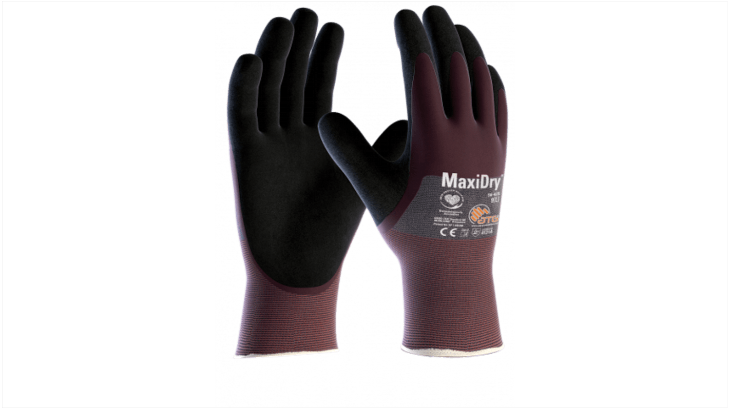 ATG Maxidry Grey Spandex Work Gloves, Size 7, Small, NBR Coating