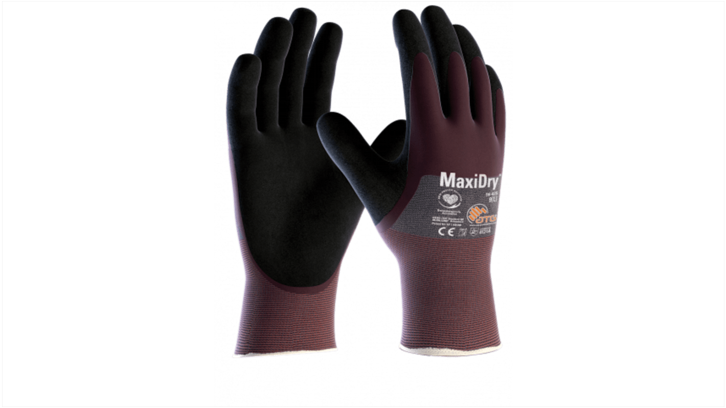 ATG Maxidry Grey Spandex Work Gloves, Size 10, Large, NBR Coating