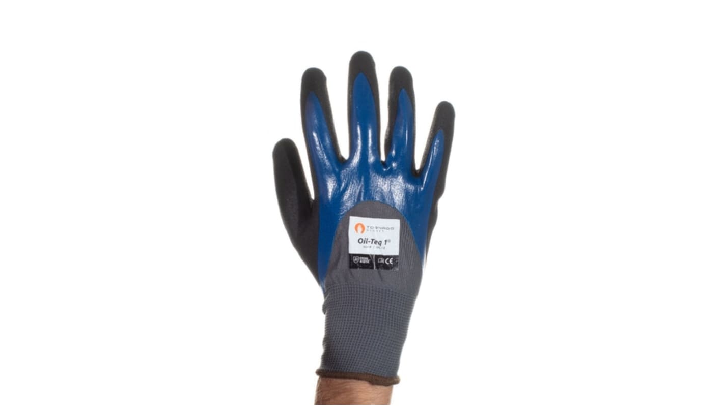 Tornado Oil-Teq 1 Black, Blue Nylon Abrasion Resistant Work Gloves, Size 9, Polymer Coating