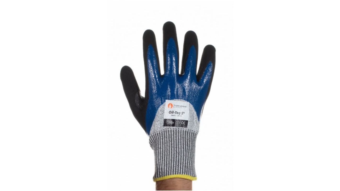 Tornado Oil-Teq Black, Blue Nylon Abrasion Resistant Work Gloves, Size 9, Polymer Coating