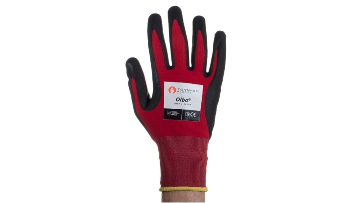 Tornado Olba Red Nylon Abrasion Resistant Work Gloves, Size 8, Medium, Polymer Coating