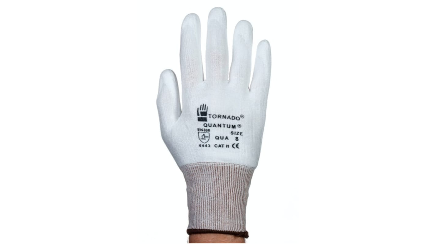 Tornado Quantum White Abrasion Resistant Work Gloves, Size 7, Small, Polyurethane Coating