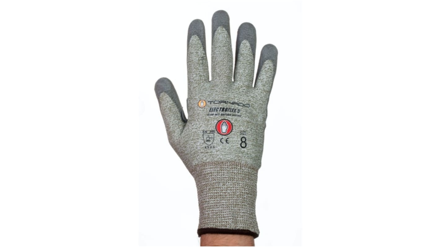 Tornado Electroflex 5 FTR Grey 13 Gauge Mixed Cut Fibre Abrasion Resistant Work Gloves, Size 7, Small, Polyurethane