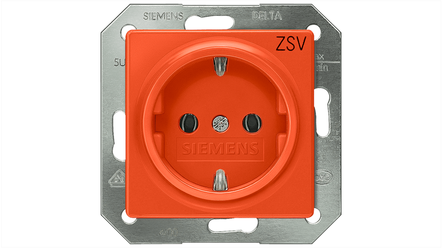 Siemens IP20 Orange Socket Socket, Rated At 16A, 250 V