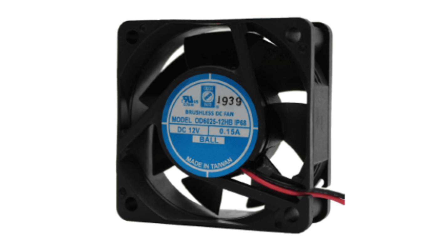 Ventilador Axial RS PRO de 60 x 60 x 25mm, 12 V dc, 1.8 ± 15%W, 4000rpm, caudal 25 ± 15%cfm, 30dB, IP68