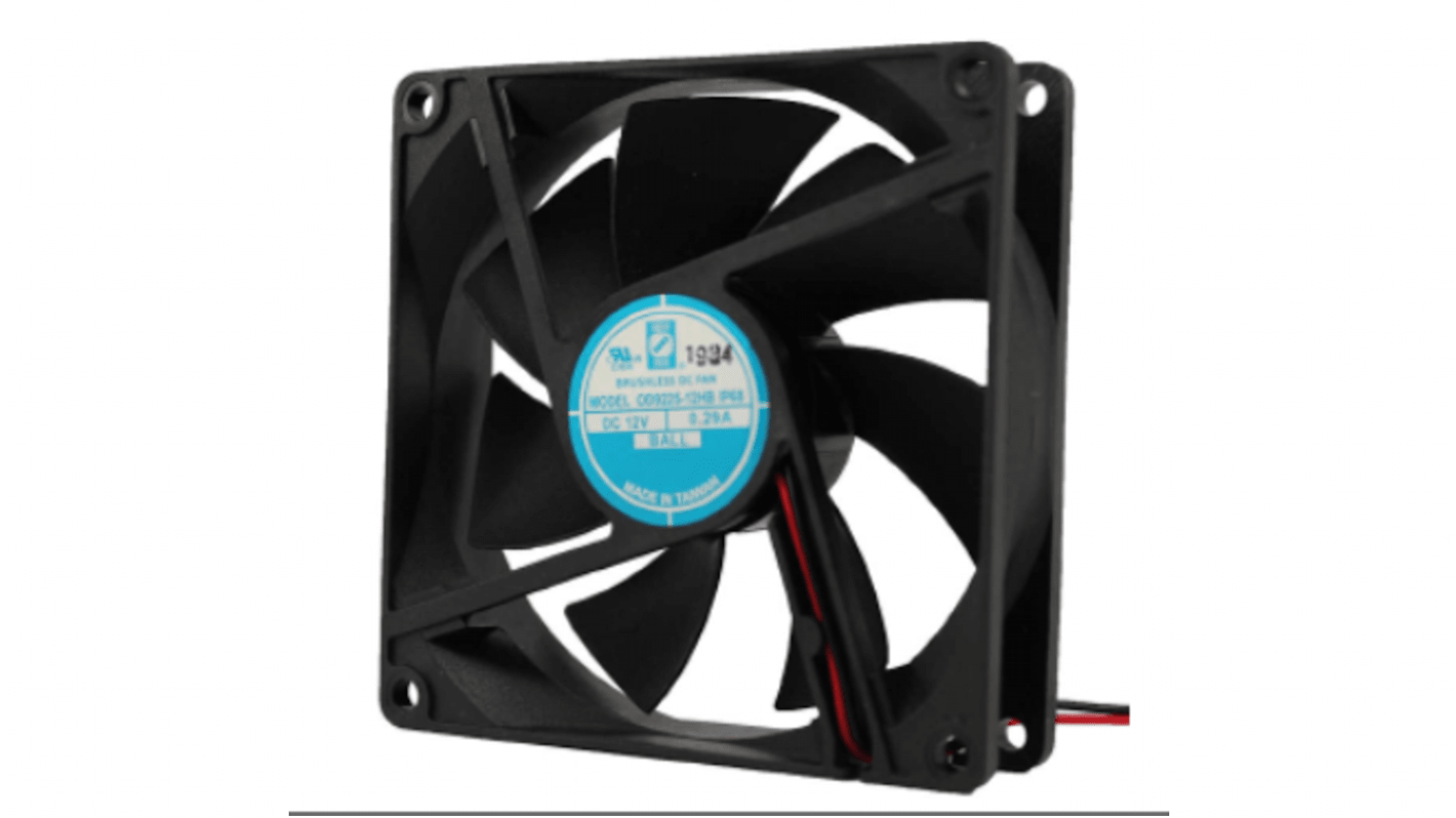 Ventilateur axial RS PRO 12 V c.c., 50 ± 15%cfm, 92 x 92 x 25mm, 3.0 ± 15%W