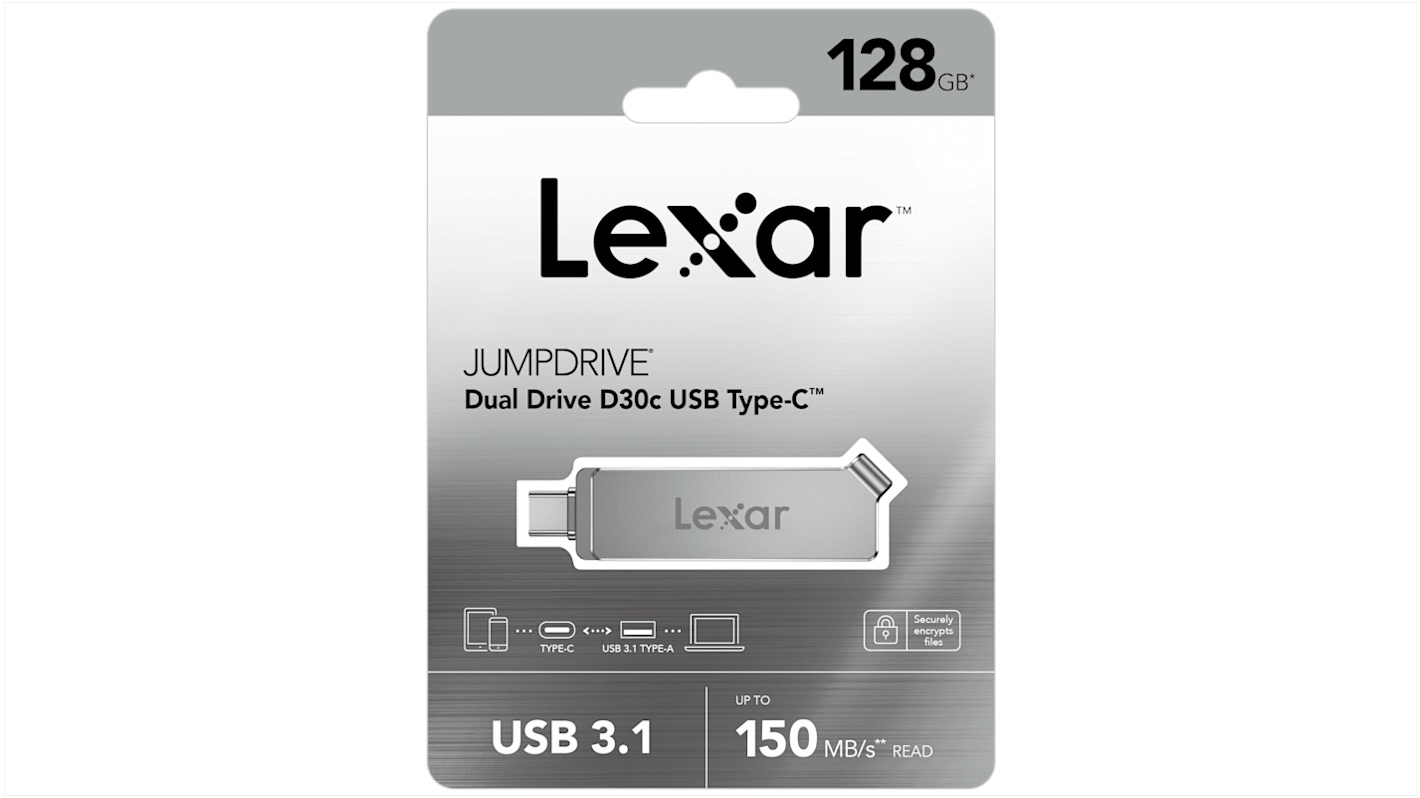 Lexar USBフラッシュドライブ 128 GB, USB 3.1, LJDD30C128G-BNSNG