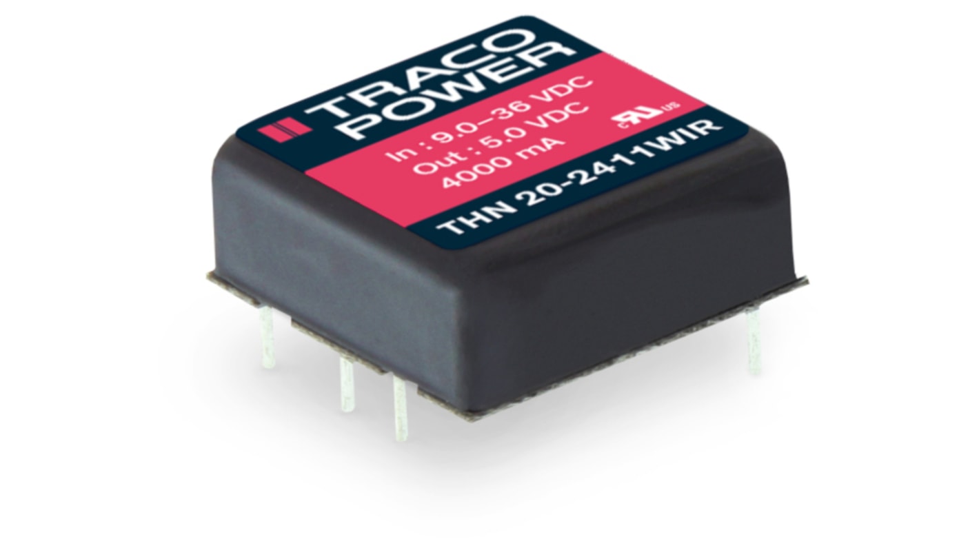 TRACOPOWER THN 20WIR DC-DC Converter, 5.1V dc/, 9 → 36 V dc Input, 20W, Through Hole