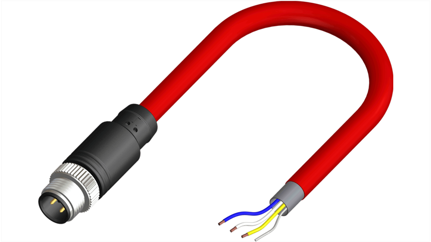 Cable de conexión RS PRO, con. A M12 Macho, 4 polos, con. B Sin terminación, cod.: A, long. 2m