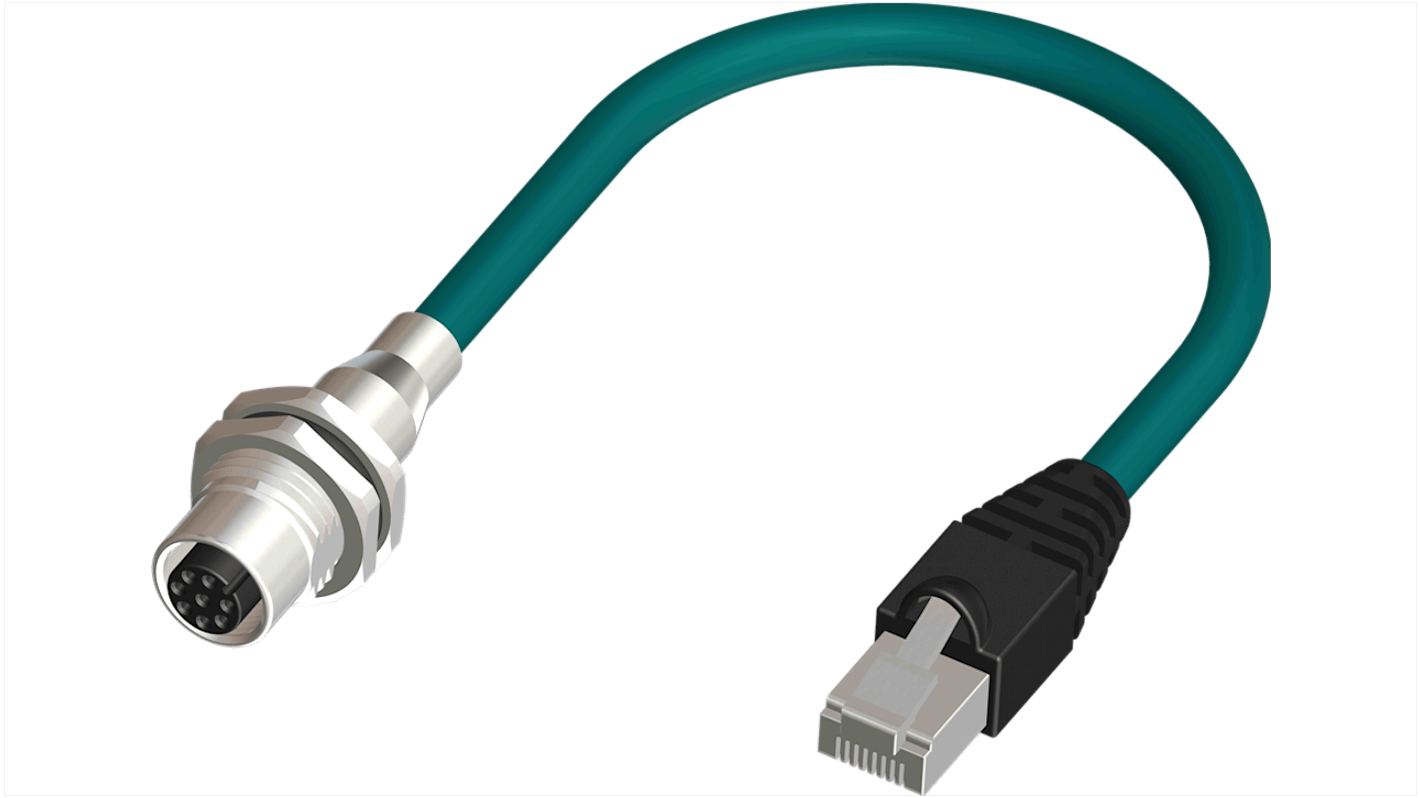 RS PRO Cat6 Straight Female M12 to Male RJ45 Cable, 500mm RS