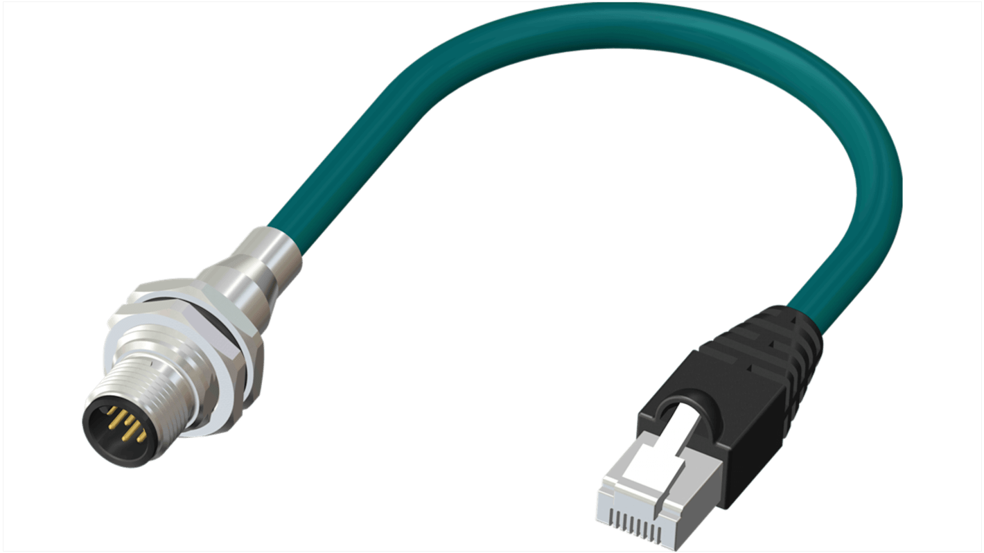 RS PRO Cat6 Straight Male M12 to Male RJ45 Ethernet Cable, 500mm