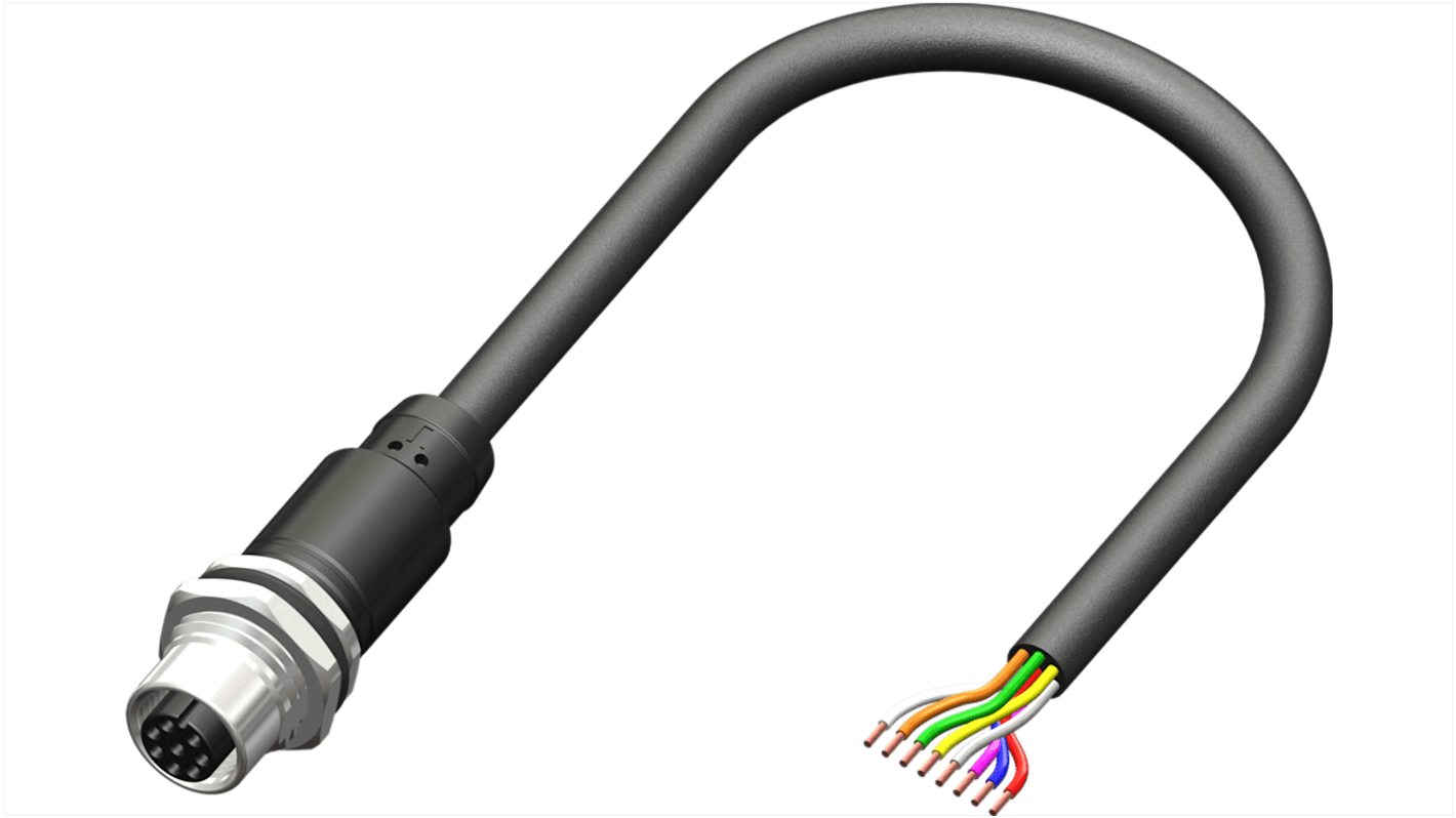 RS PRO Straight Female 8 way M12 to Unterminated Sensor Actuator Cable, 2m