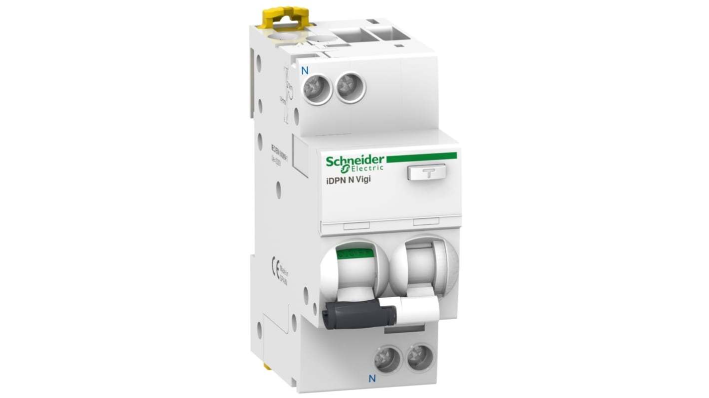 Schneider Electric RCBO, 6A Current Rating, 1P Poles, 30mA Trip Sensitivity, Acti 9 Range