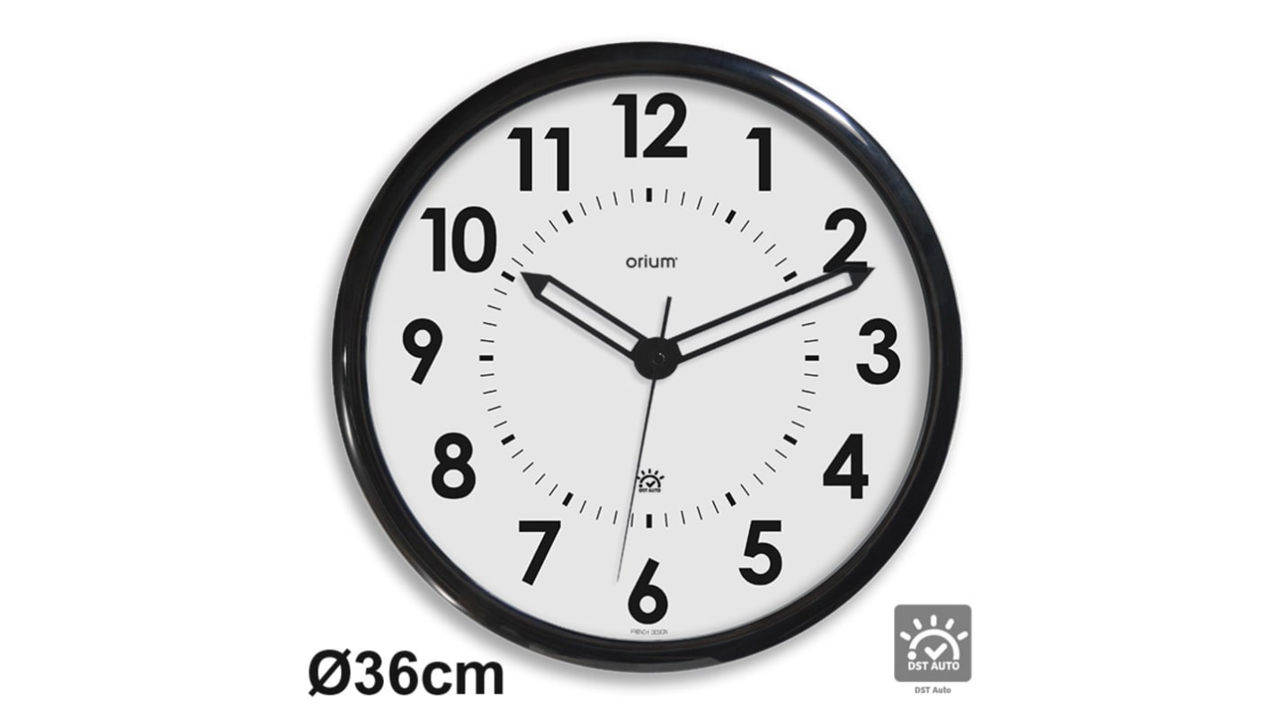 Reloj  de pared Negro Orium, Ø 36cm , radiocontrolado No 3 pilas LR6