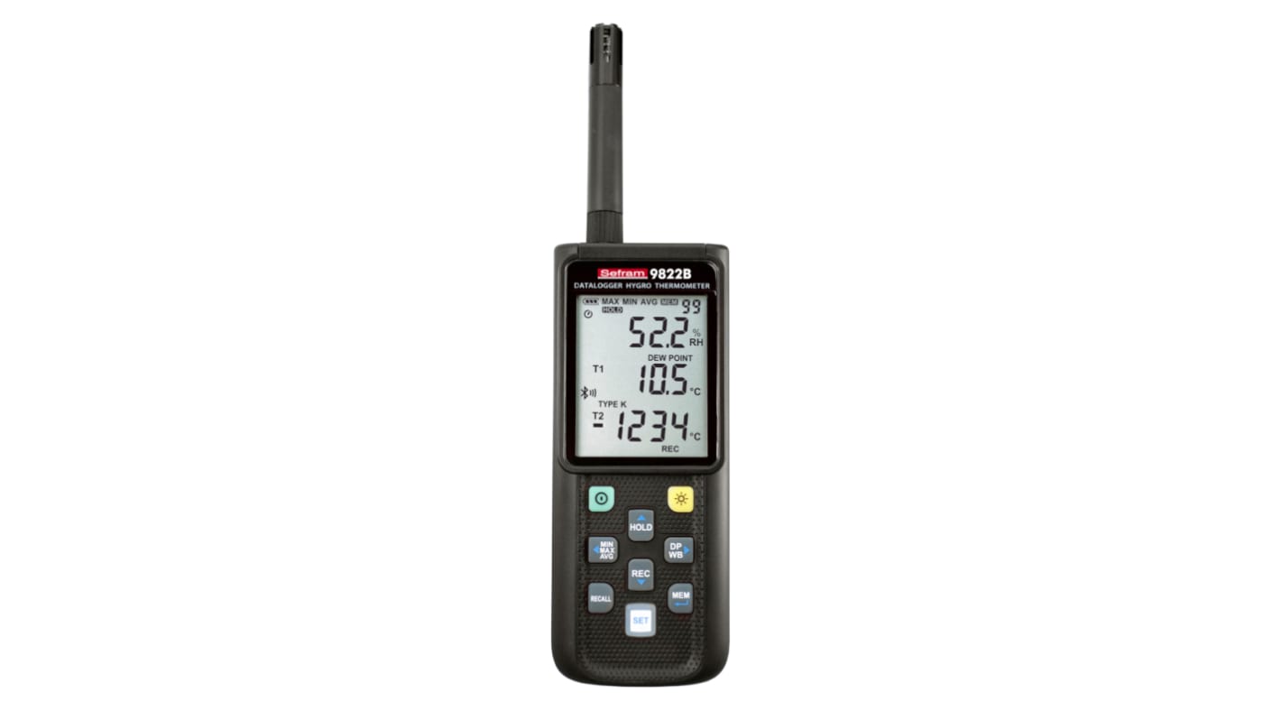 Sefram SEFRAM9822 Desk Digital Thermometer for Measurement Use, J, K, N, R, S, T Probe, 3 Input(s), +60°C Max