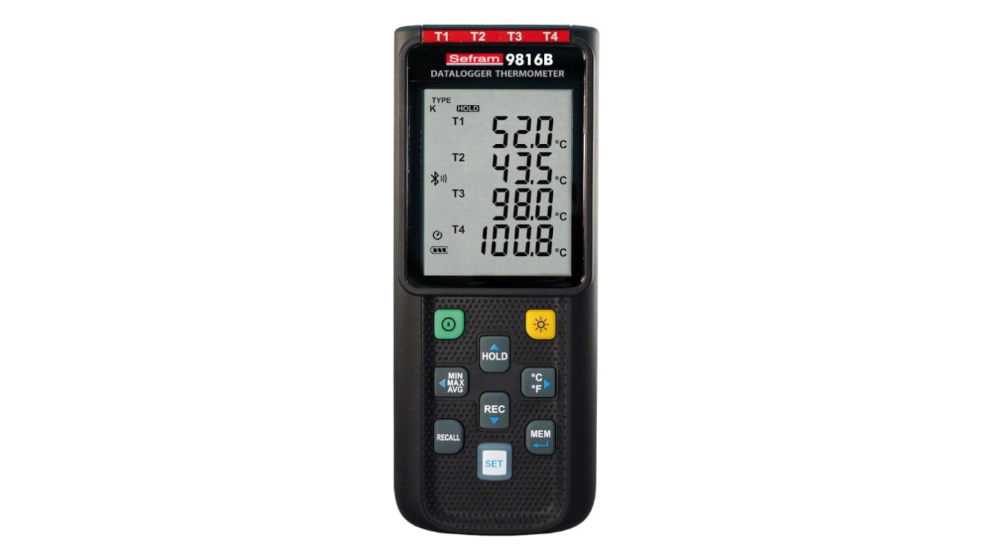 Sefram SEFRAM9816B Digitalt termometer, 4 Kanaler, Bord, E, J, K, N, R, S, T, SYSCAL kalibreret