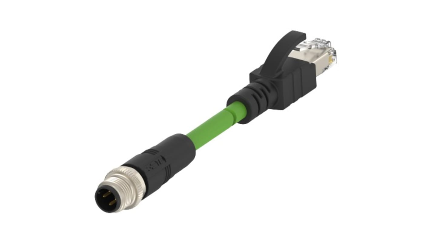 TE Connectivity Cat5e Straight Male M12 to Male RJ45 Ethernet Cable, Green PVC Sheath, 500mm