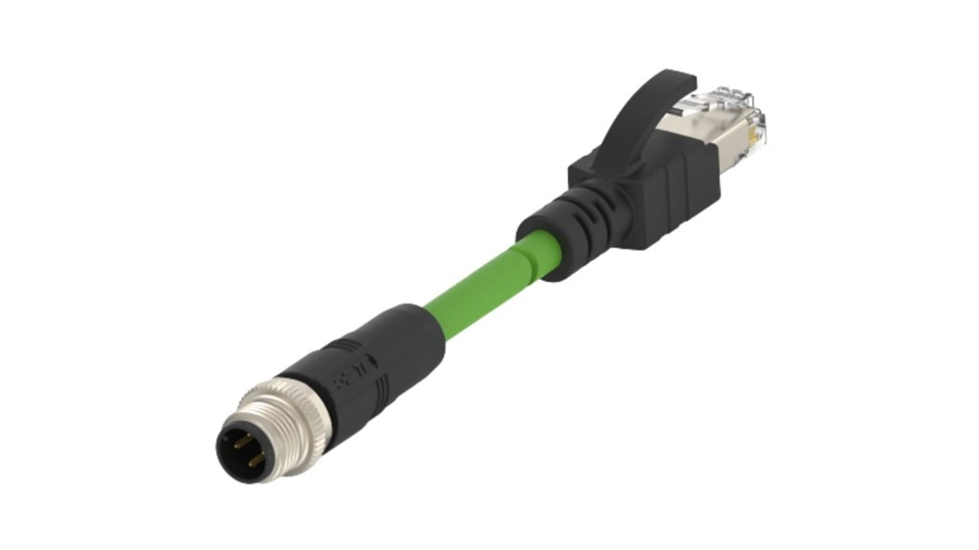 TE Connectivity Cat5e Straight Male M12 to Male RJ45 Ethernet Cable, Green PVC Sheath, 1.5m