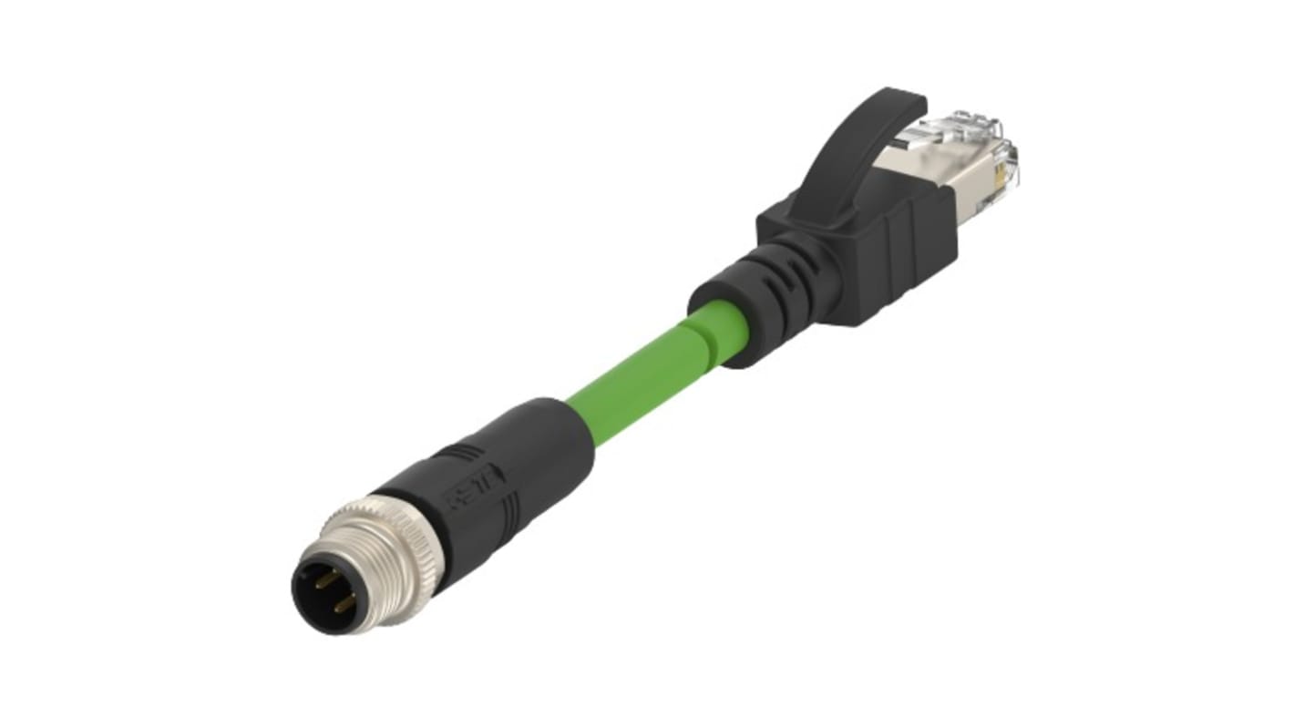 TE Connectivity Cat5e Straight Male M12 to Male RJ45 Ethernet Cable, Green PUR Sheath, 2m