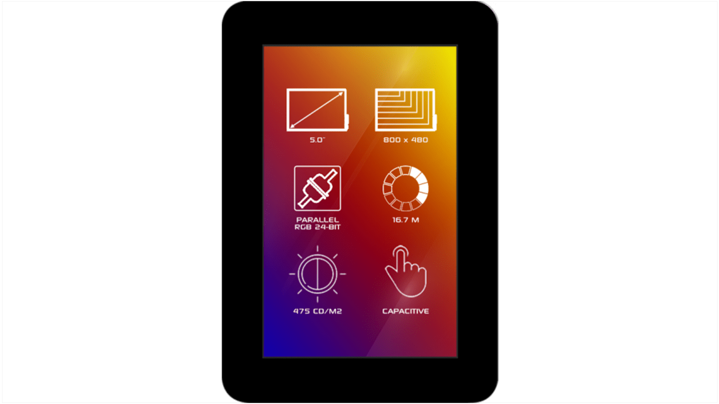 4D Systems TFT-LCD-Anzeige 5Zoll 24-Bit-Parallel-RGB-Digitalschnittstelle mit Touch Screen Kapazitiv, 800 x 480pixels,